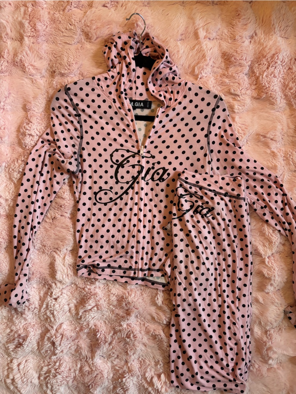 VIRAL I.AM.GIA Pink and Black Polka Dot Hooded track Set